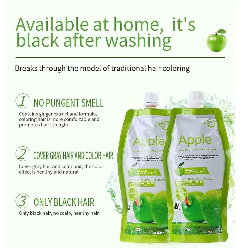 Apple Natural Hair Color Shampoo – Ammonia-Free (Black & Dark Brown) | 500ml